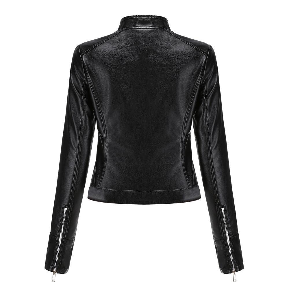 Women’s Short Leather Jacket Stand Collar Jacket Thin
