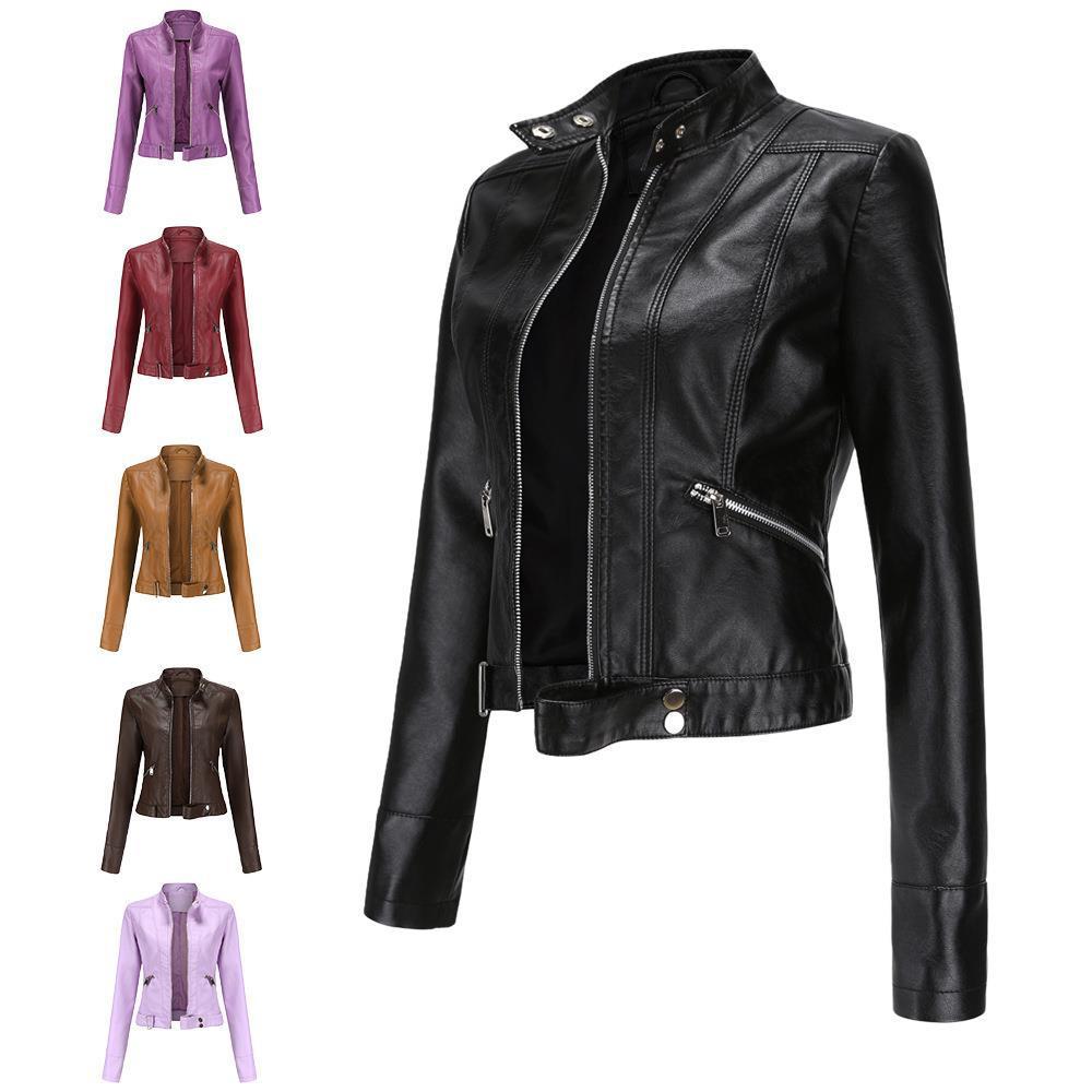 Women’s Short Leather Jacket Stand Collar Jacket Thin
