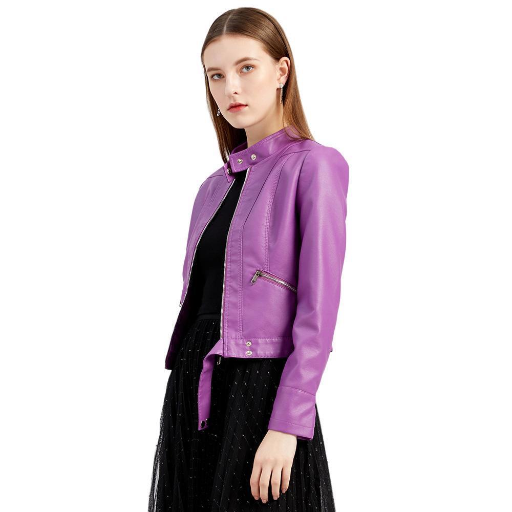 Women’s Short Leather Jacket Stand Collar Jacket Thin