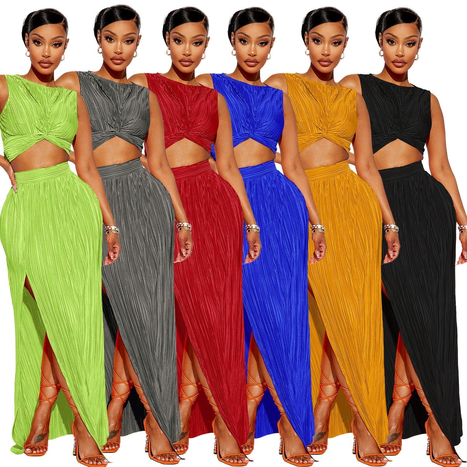 European And American Women’s Clothing Slit Dress Two-piece Set