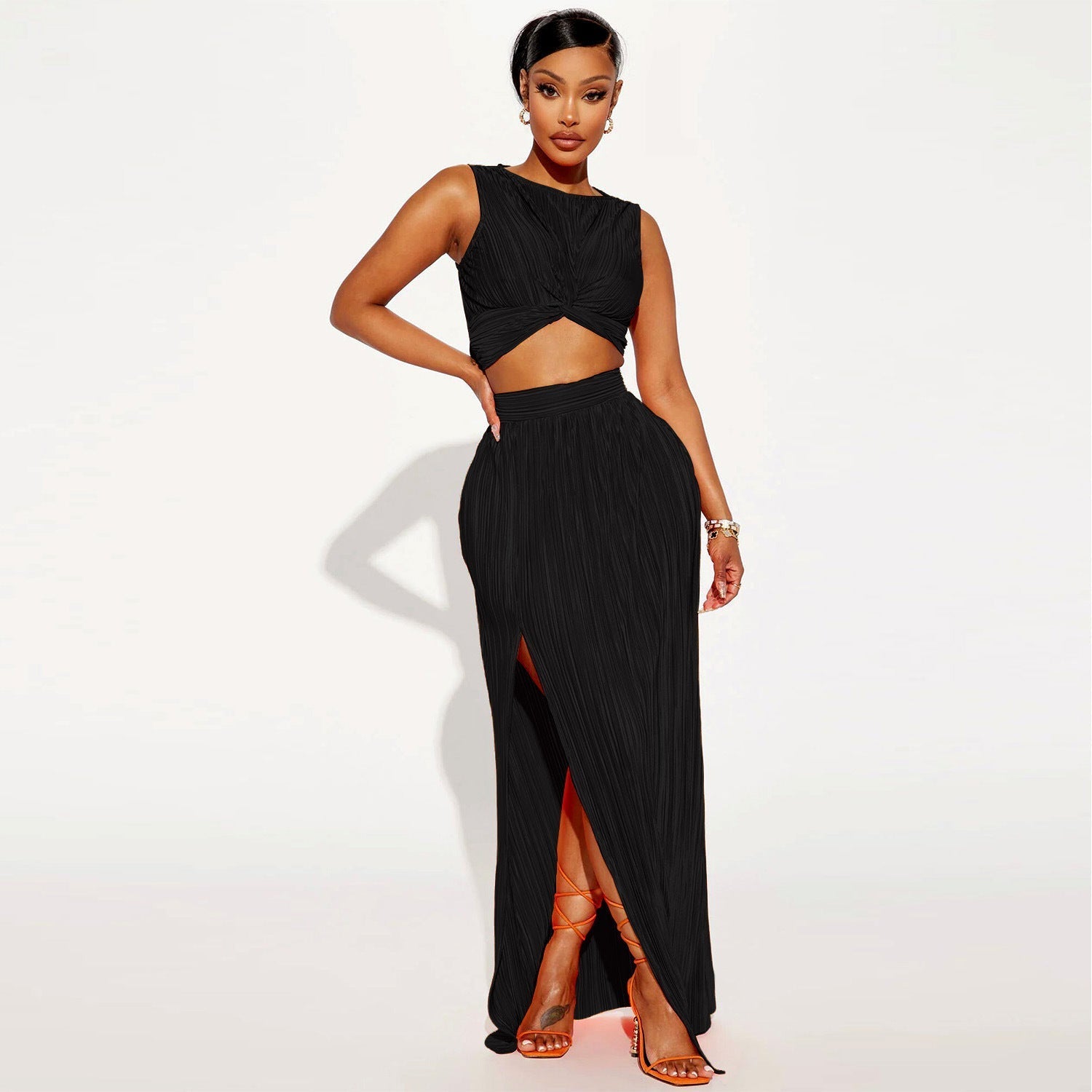 European And American Women’s Clothing Slit Dress Two-piece Set
