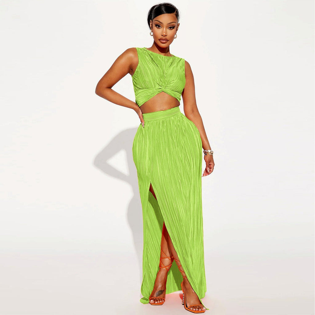 European And American Women’s Clothing Slit Dress Two-piece Set - Green / S