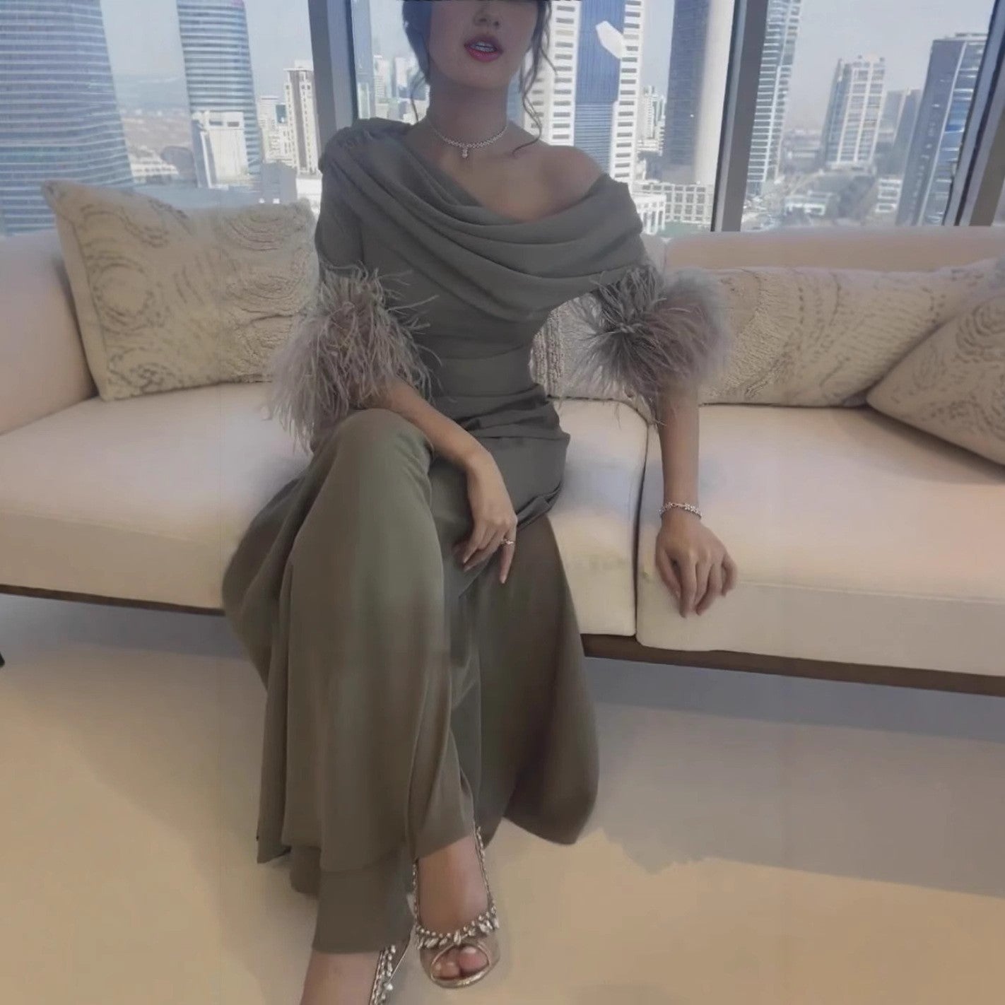 Sexy Fashion Feather Stitching Jumpsuit - S / Gray Green