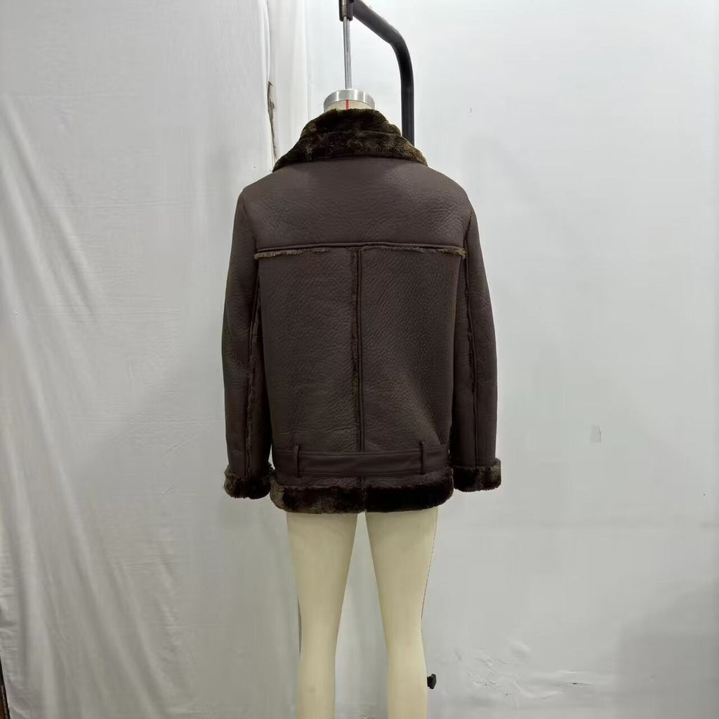 Women’s Fashion Fur Integrated Leather Coat Top