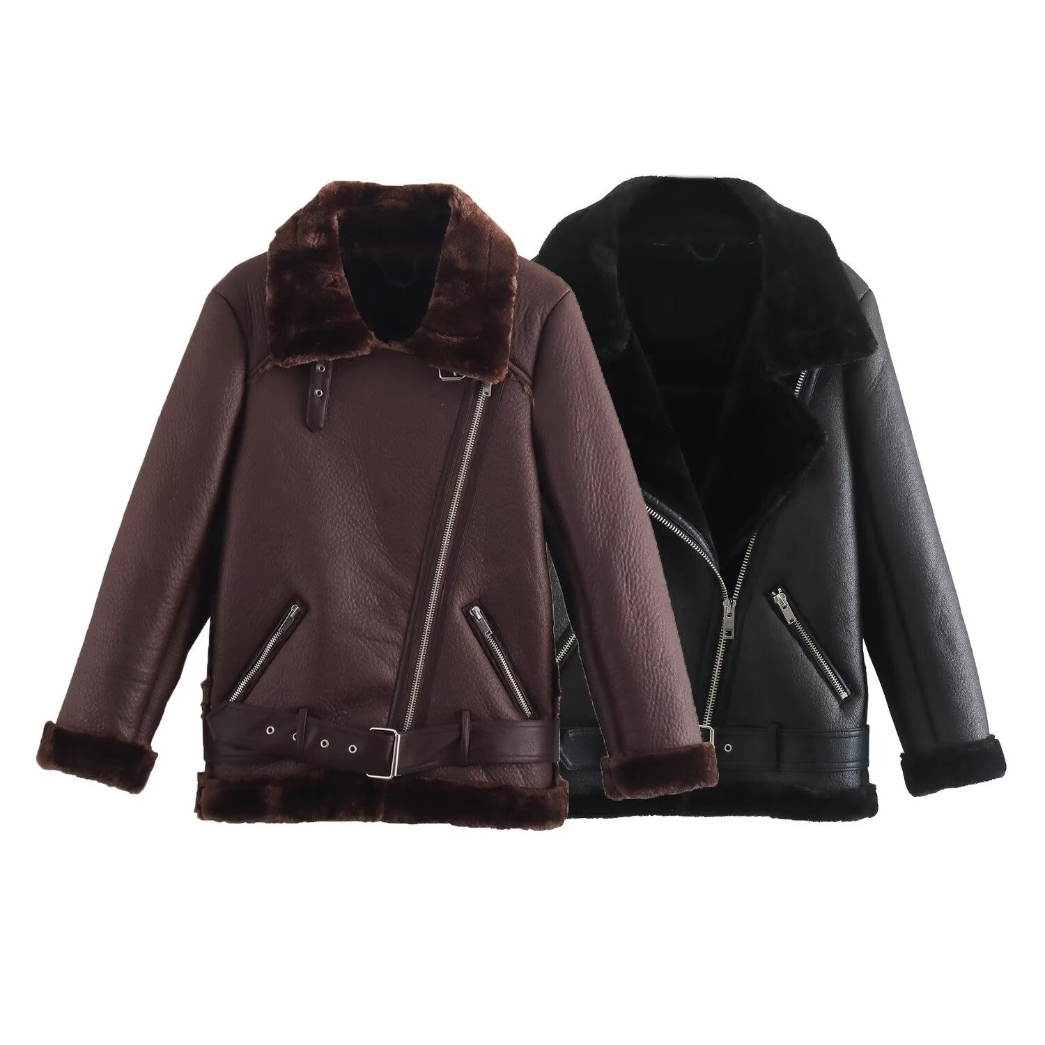 Women’s Fashion Fur Integrated Leather Coat Top