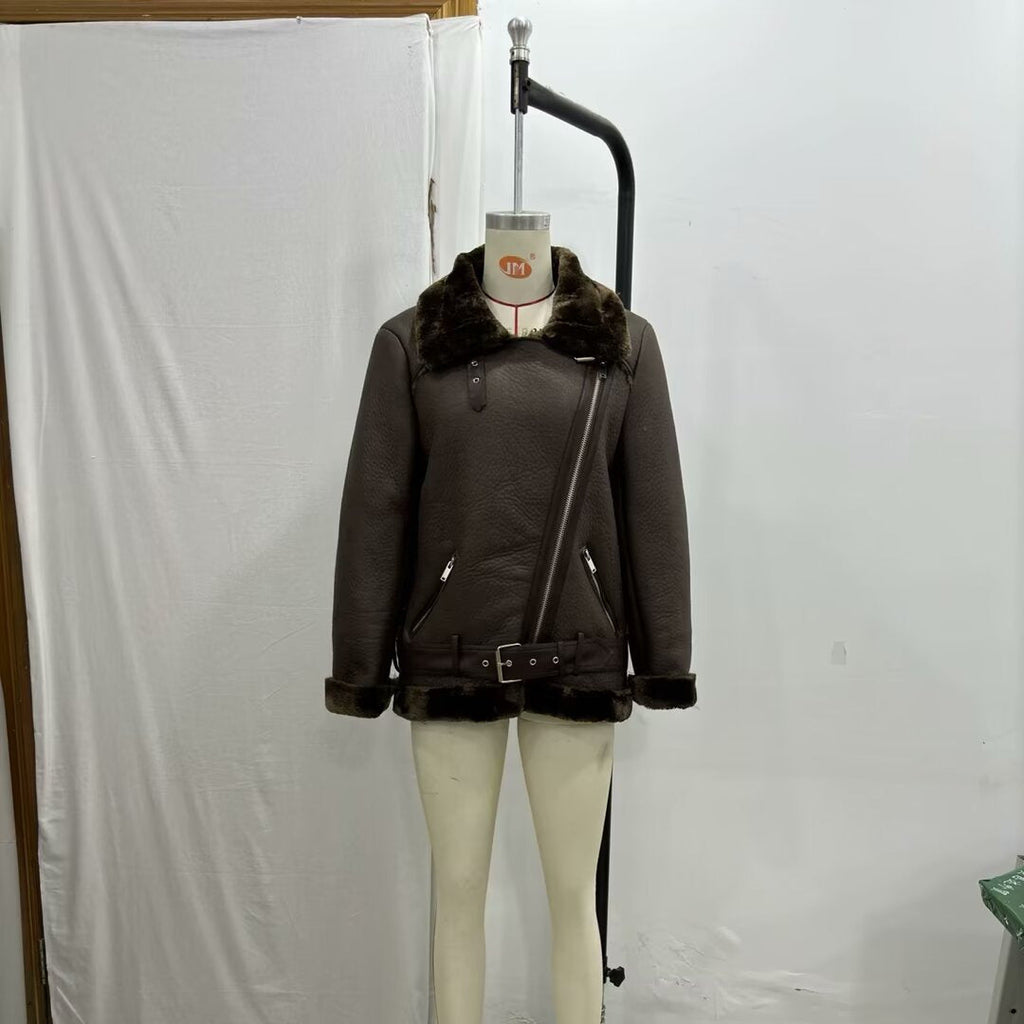 Women’s Fashion Fur Integrated Leather Coat Top