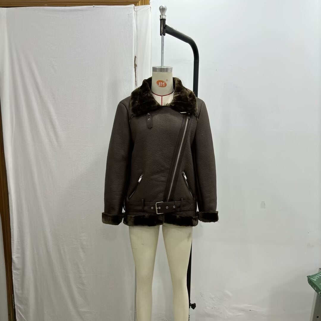 Women’s Fashion Fur Integrated Leather Coat Top