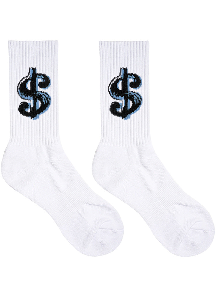 Dollar pattern men’s sports fitness basketball socks - White / One size