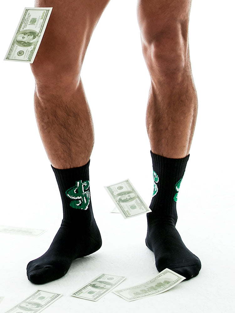 Dollar pattern men’s sports fitness basketball socks