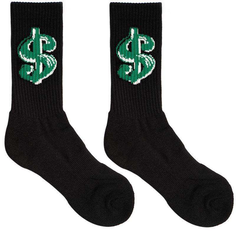 Dollar pattern men’s sports fitness basketball socks - Black / One size