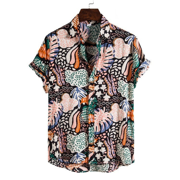 Hawaii beach flower shirt series high-quality cotton men’s - Photo Color / XXL