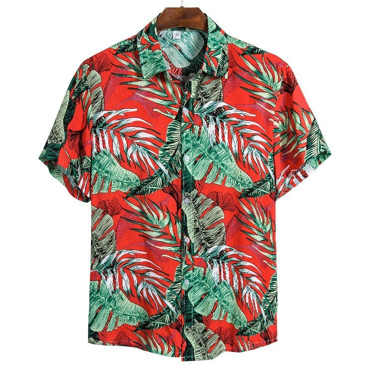 Hawaii beach flower shirt series high-quality cotton men’s - Red / M