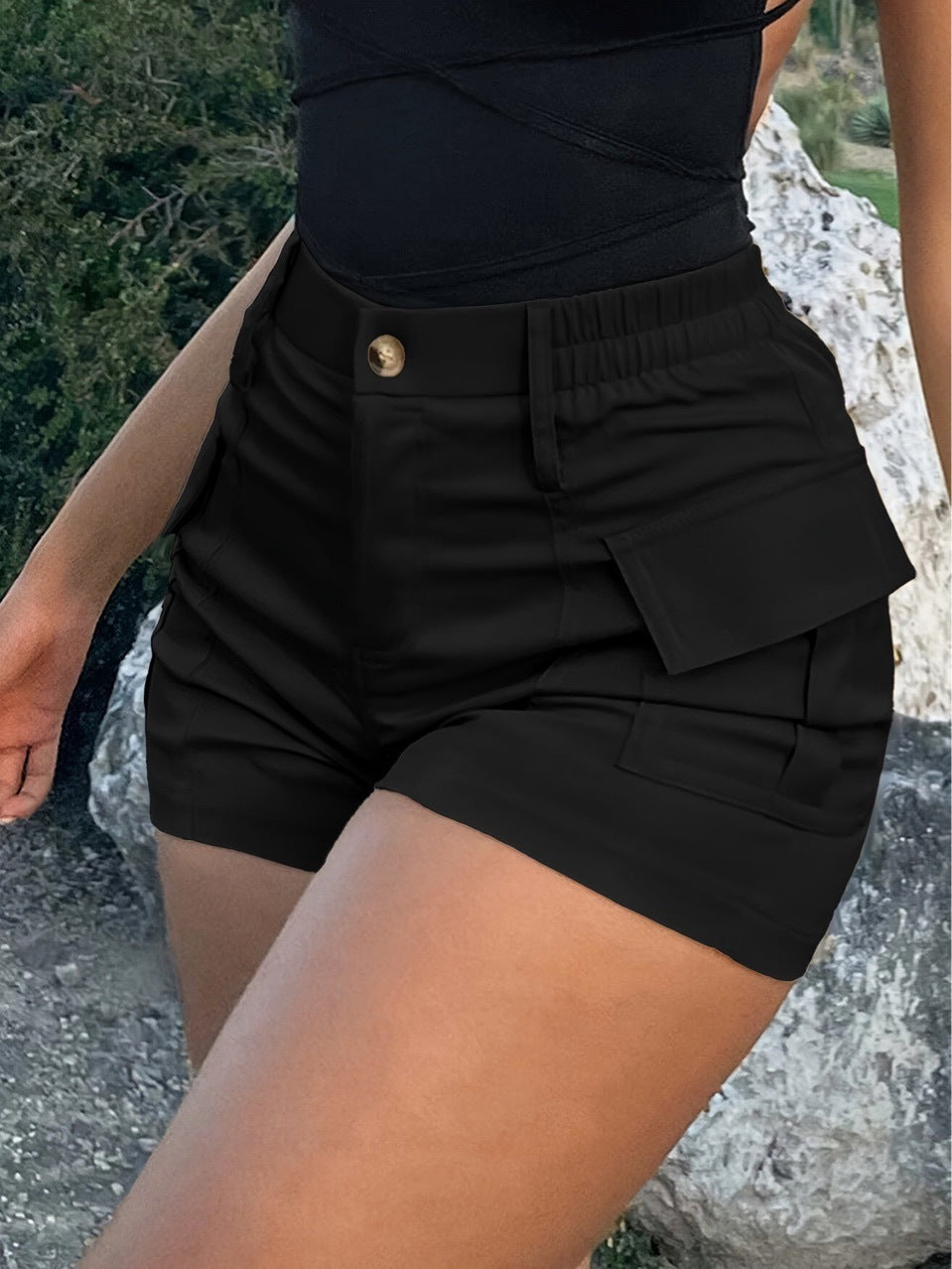 Summer American Casual Solid Color Short Shorts - Black / S