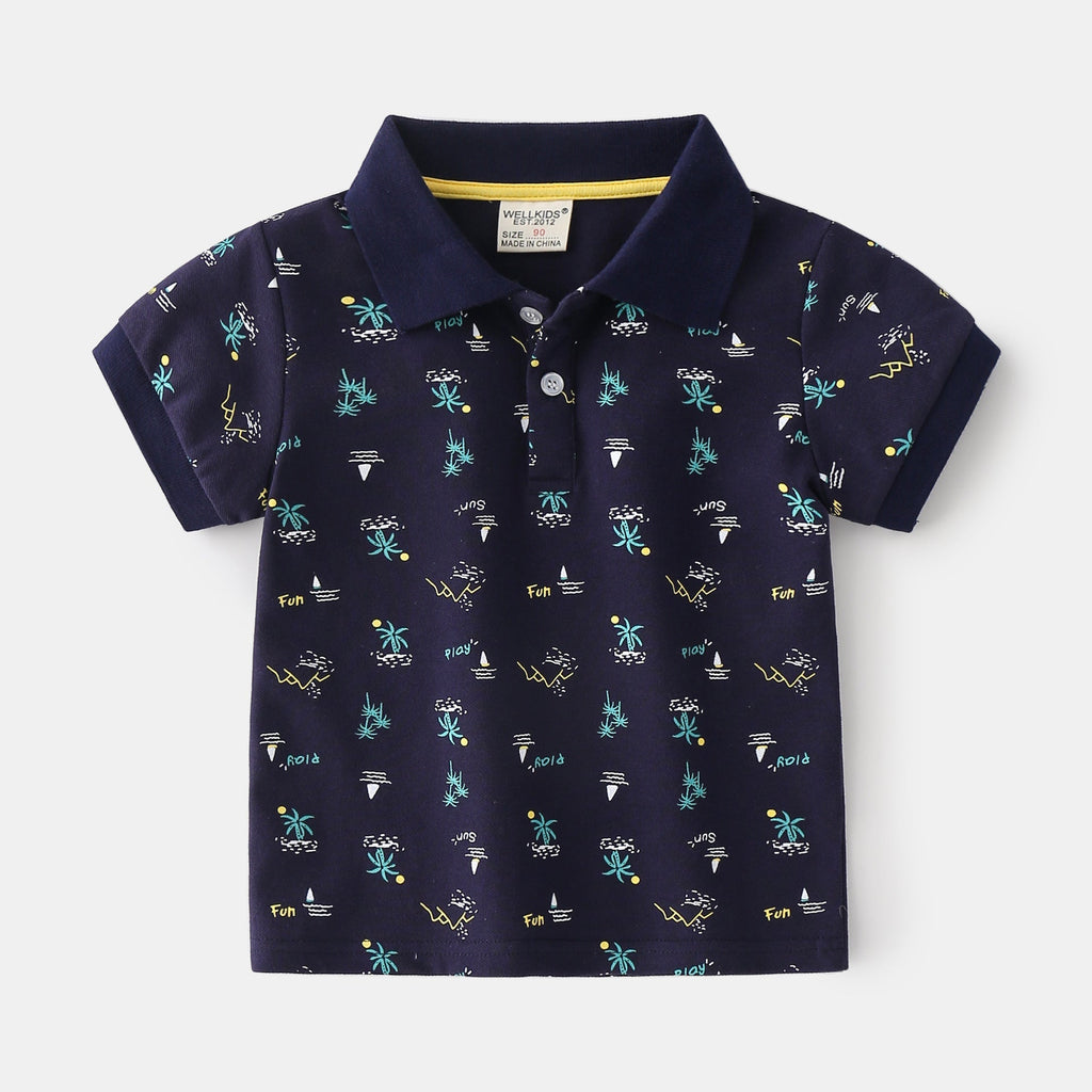 Summer Boys’ Cotton Short-sleeved Polo Shirt - navy / 90cm