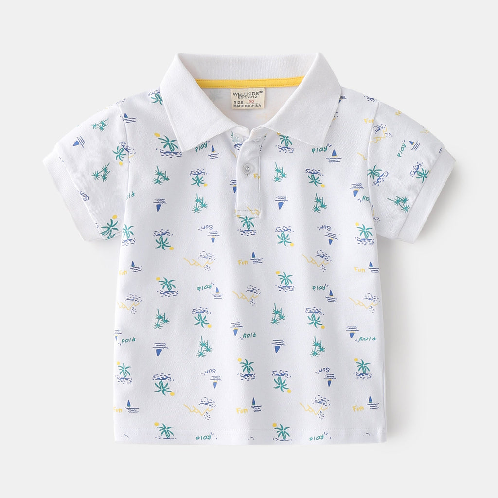 Summer Boys’ Cotton Short-sleeved Polo Shirt - White / 90cm