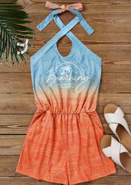 Ladies’ Printed Neck Hanging Fashion Jumpsuit - 5