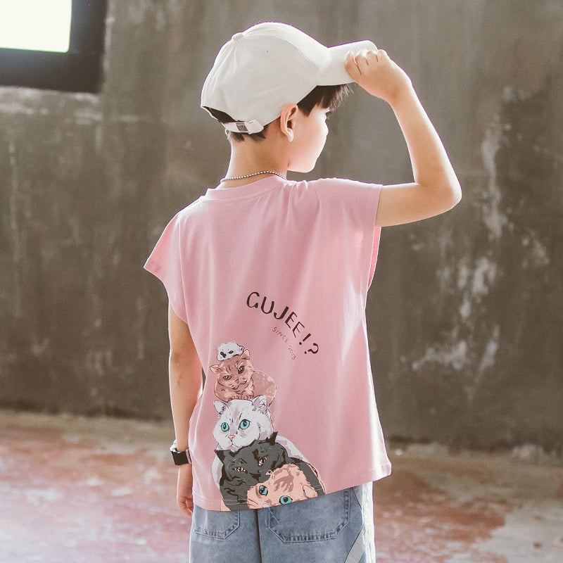Cartoon print children’s shirt for boys - Pink / 140cm