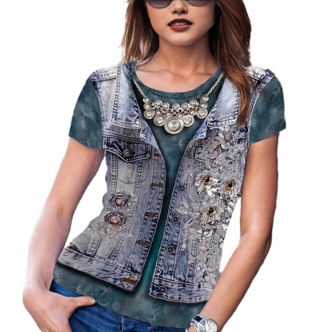 Summer Fake Denim Women’s Short Sleeve