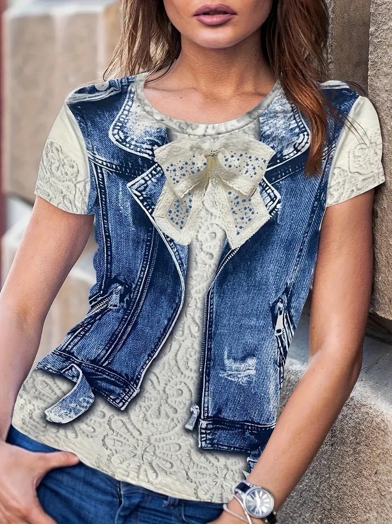 Summer Fake Denim Women’s Short Sleeve - ME13ME13ZN241128Y036 / S
