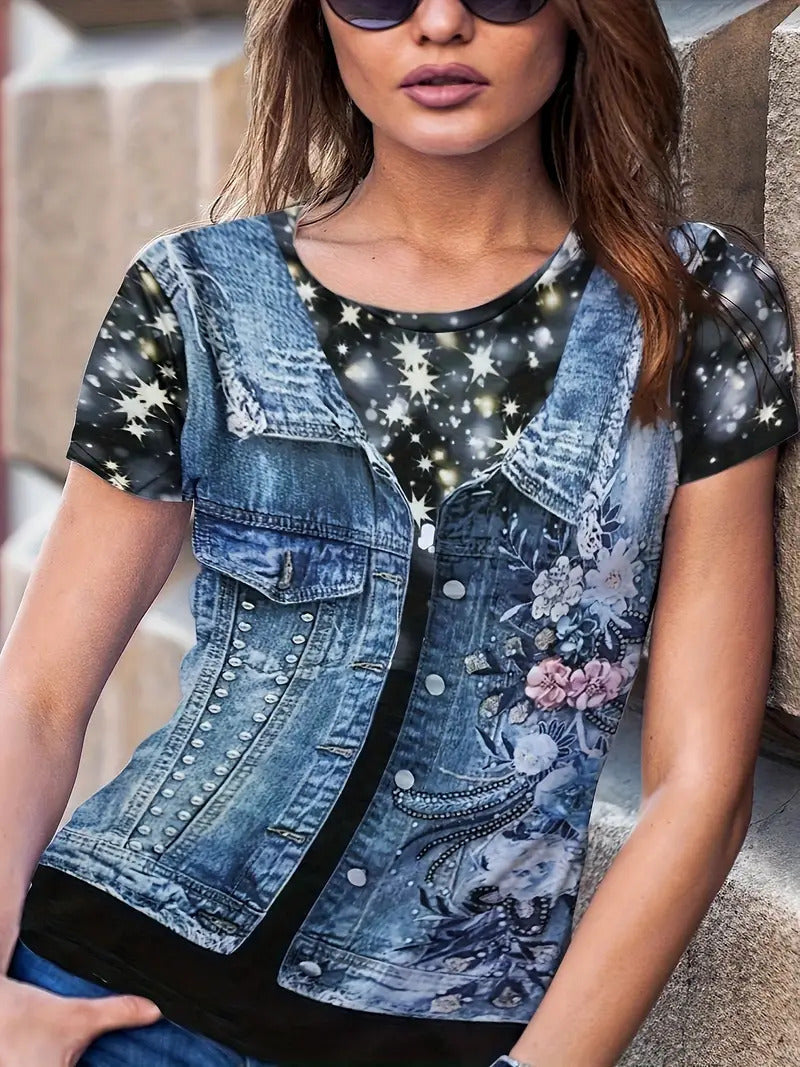 Summer Fake Denim Women’s Short Sleeve - ME13ME13ZN241128Y039 / S
