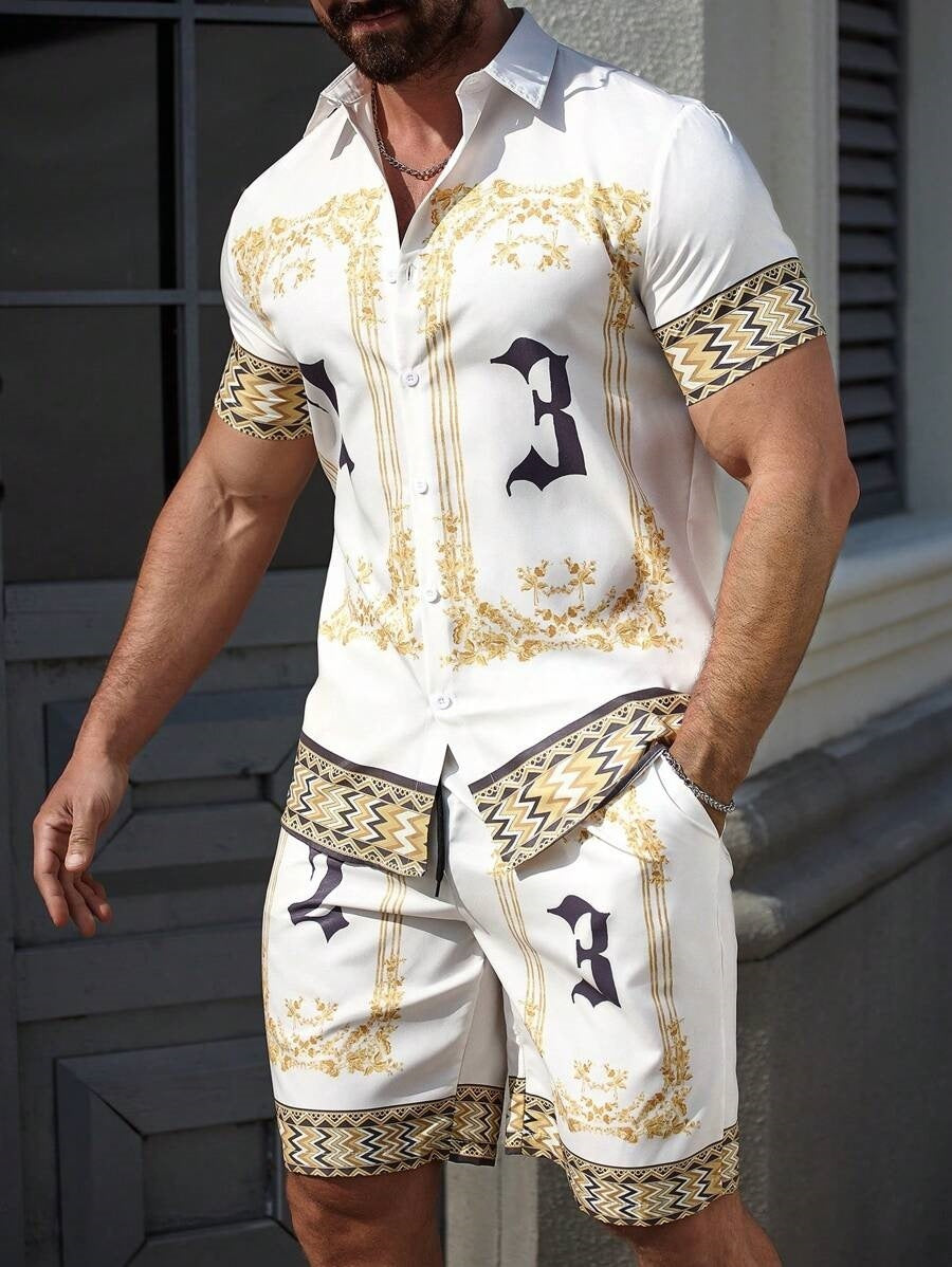 3D Digital Printing Men’s Casual Loose Shirt Shorts - 25 Colors / S