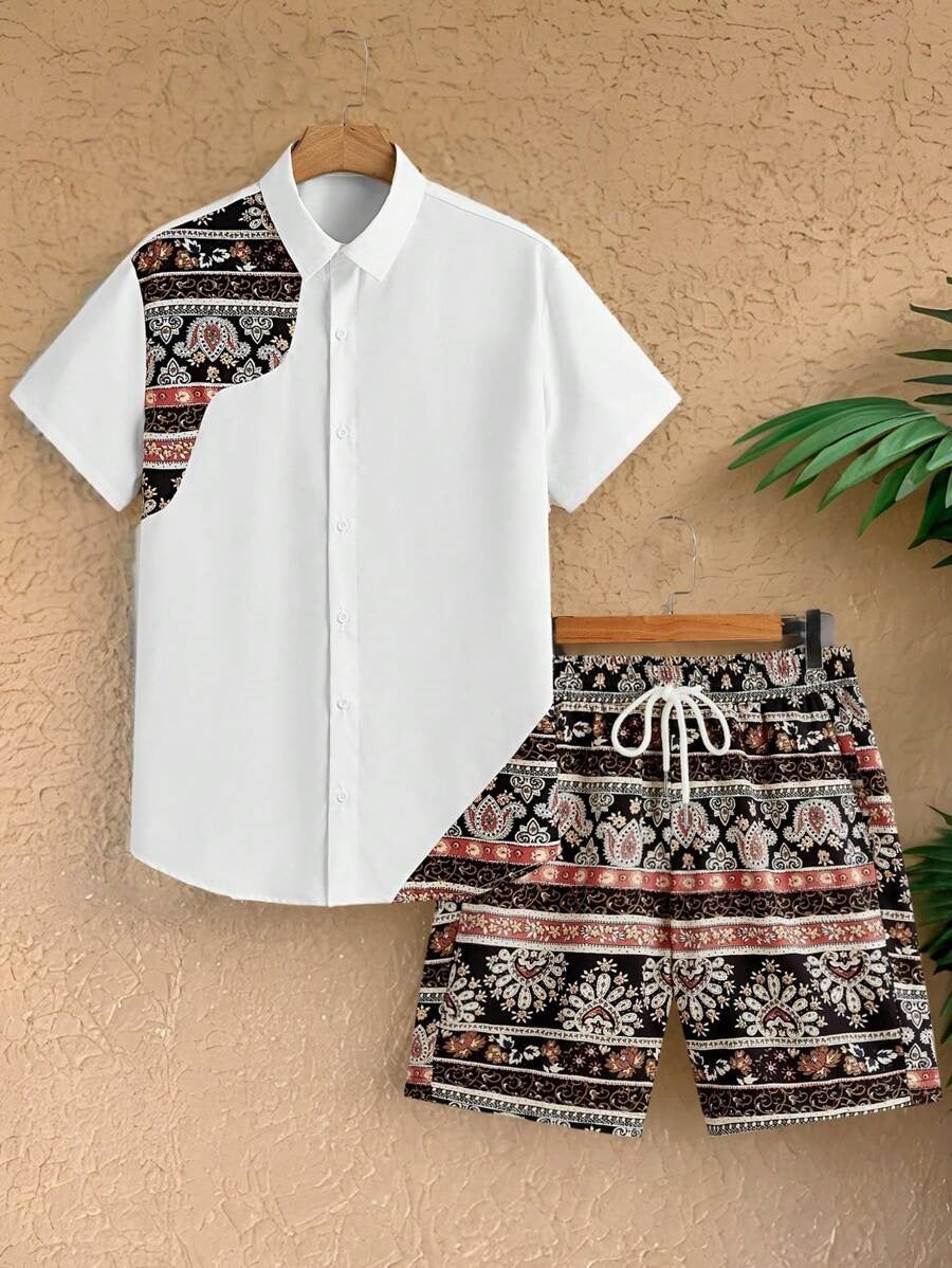 3D Digital Printing Men’s Casual Loose Shirt Shorts - 28 Colors / S