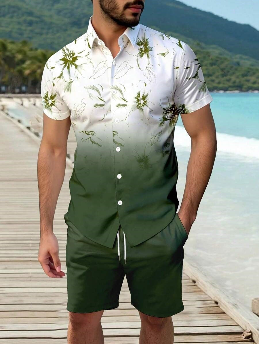 3D Digital Printing Men’s Casual Loose Shirt Shorts - 33 Colors / S