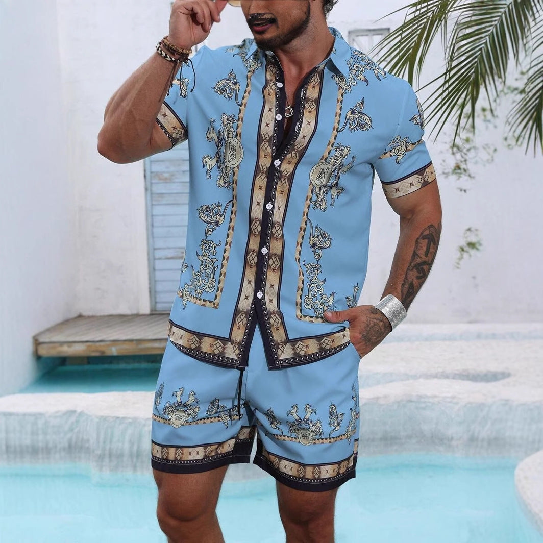 3D Digital Printing Men’s Casual Loose Shirt Shorts
