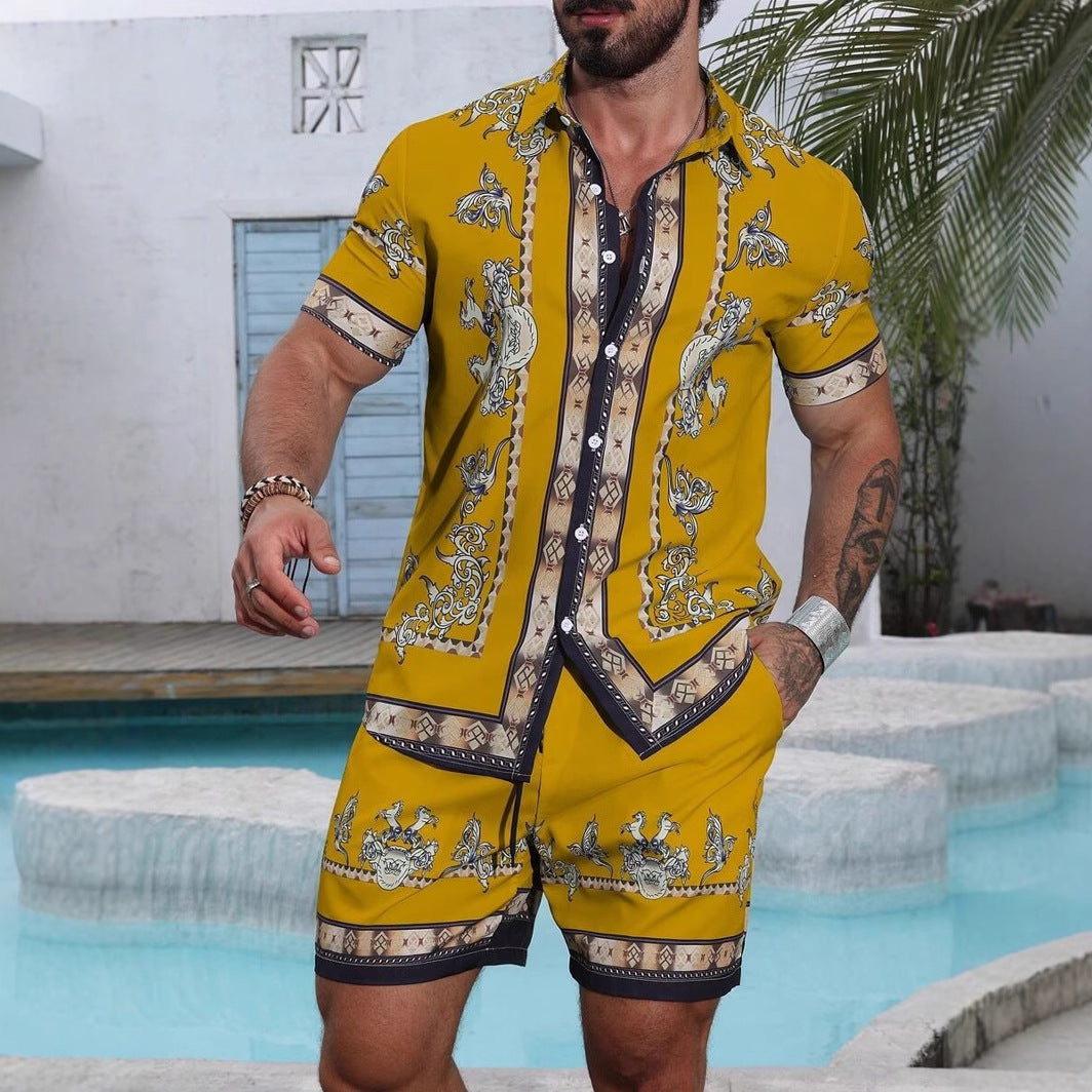 3D Digital Printing Men’s Casual Loose Shirt Shorts