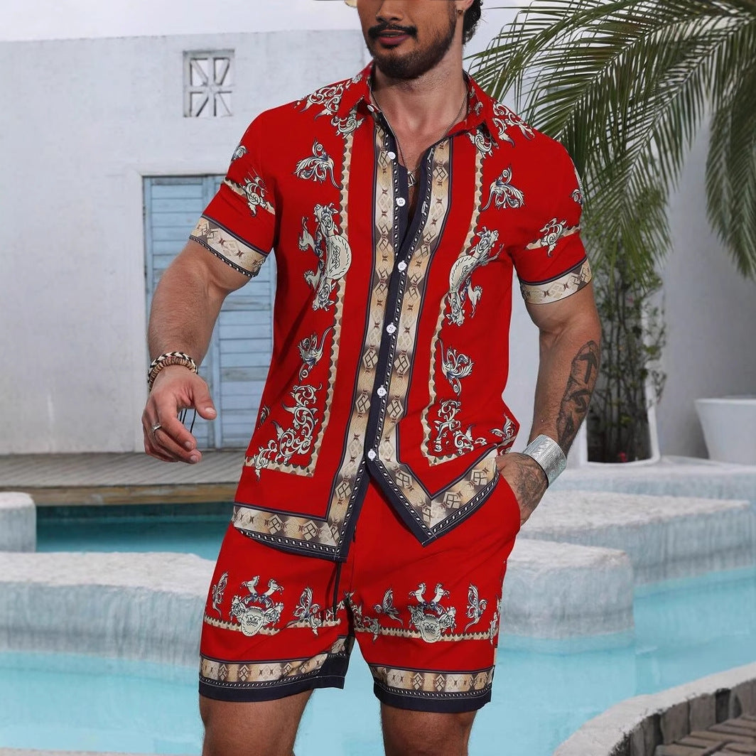 3D Digital Printing Men’s Casual Loose Shirt Shorts