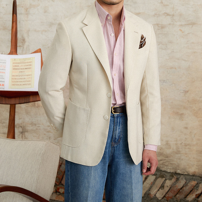Summer Gentry Half Lining Thin Casual Suit Jacket - Beige Apricot / M