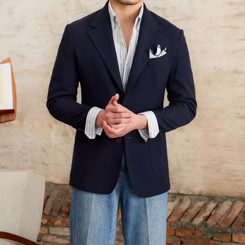 Summer Gentry Half Lining Thin Casual Suit Jacket - Navy Blue / M