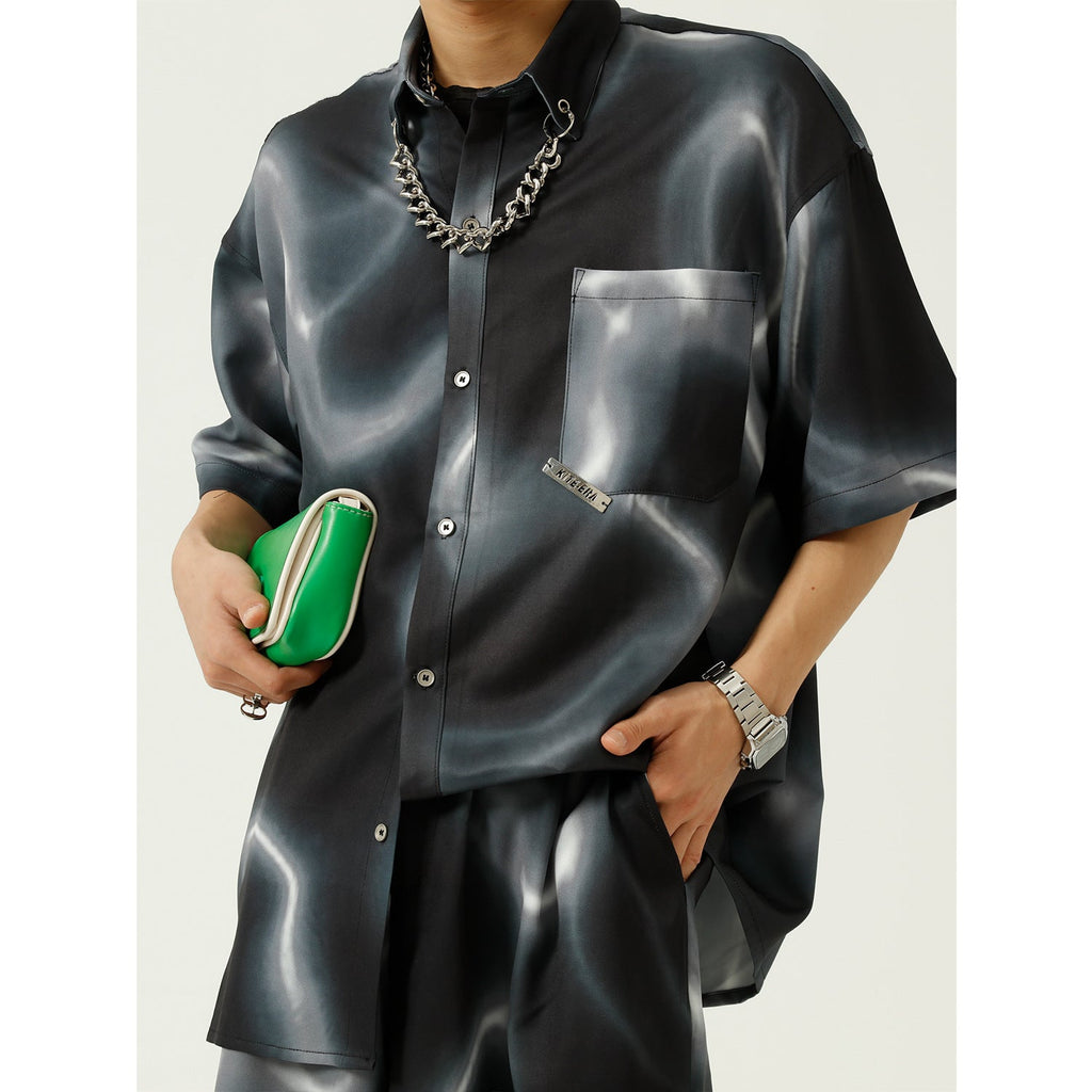 Handsome Casual Suit Men’s Tie-dye Chain Design Shirt