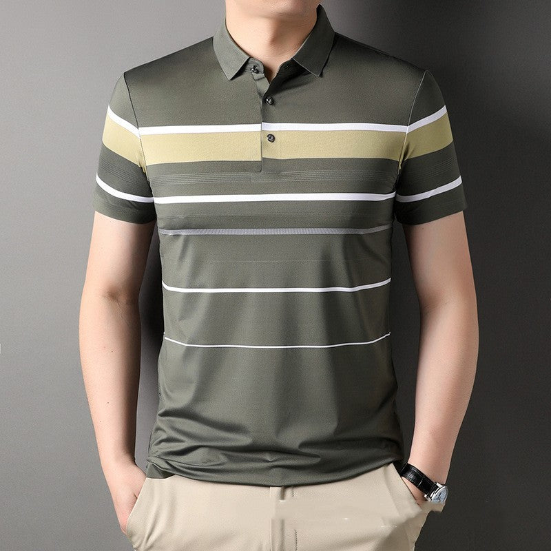 Summer Men’s Short-sleeved Lapel Seamless - Army Green / M