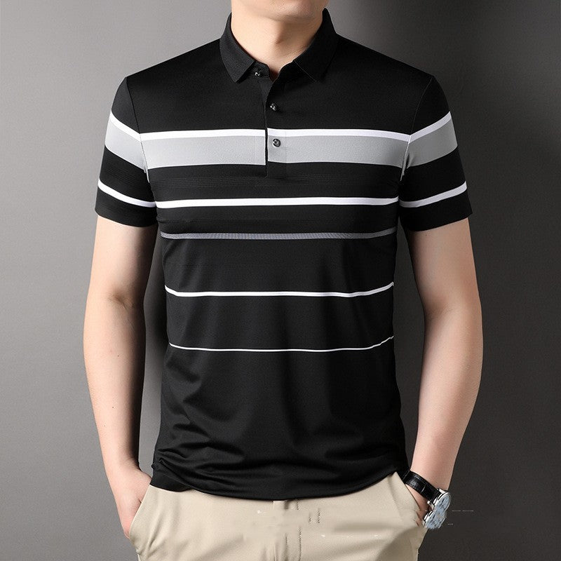 Summer Men’s Short-sleeved Lapel Seamless - Black / M