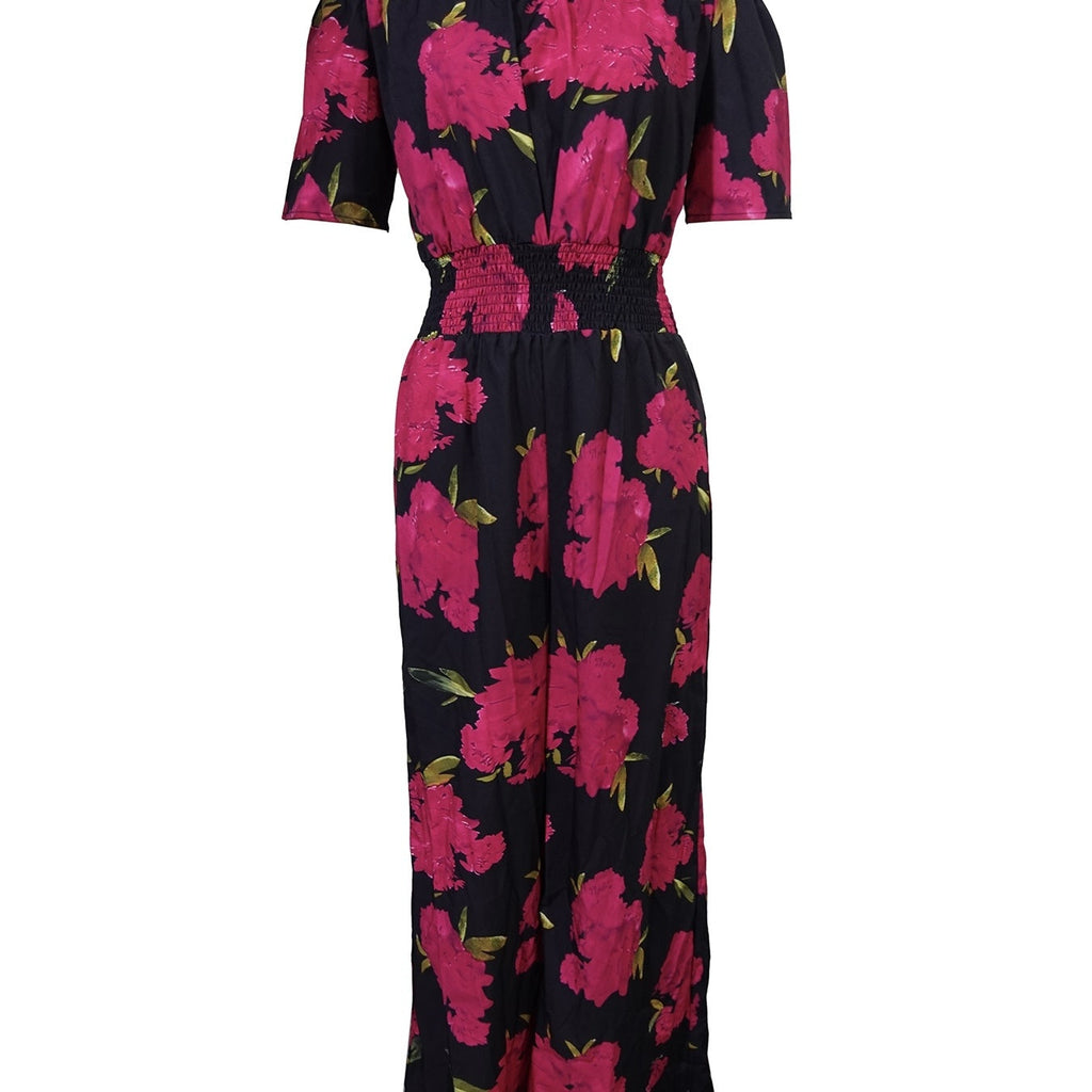 Ladies’ One Shoulder Floral Print Waist Cinching Off Shoulder Sexy Fashion Jumpsuit - 5
