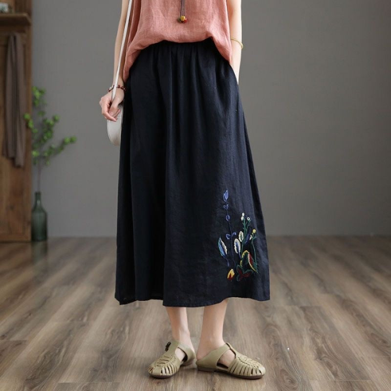 Summer Retro Women’s Cotton And Linen Skirt - Black / M