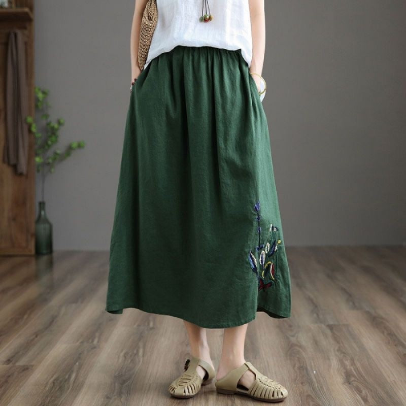 Summer Retro Women’s Cotton And Linen Skirt - Green / M