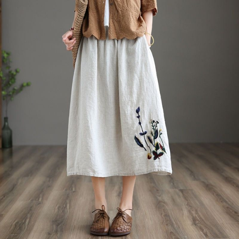 Summer Retro Women’s Cotton And Linen Skirt - Optic Linen / M