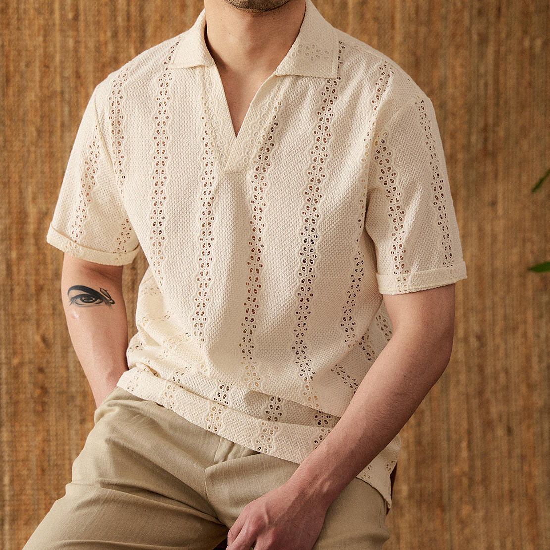 Men’s Summer Short Sleeve Breathable Cotton Loose Hollow T-shirt