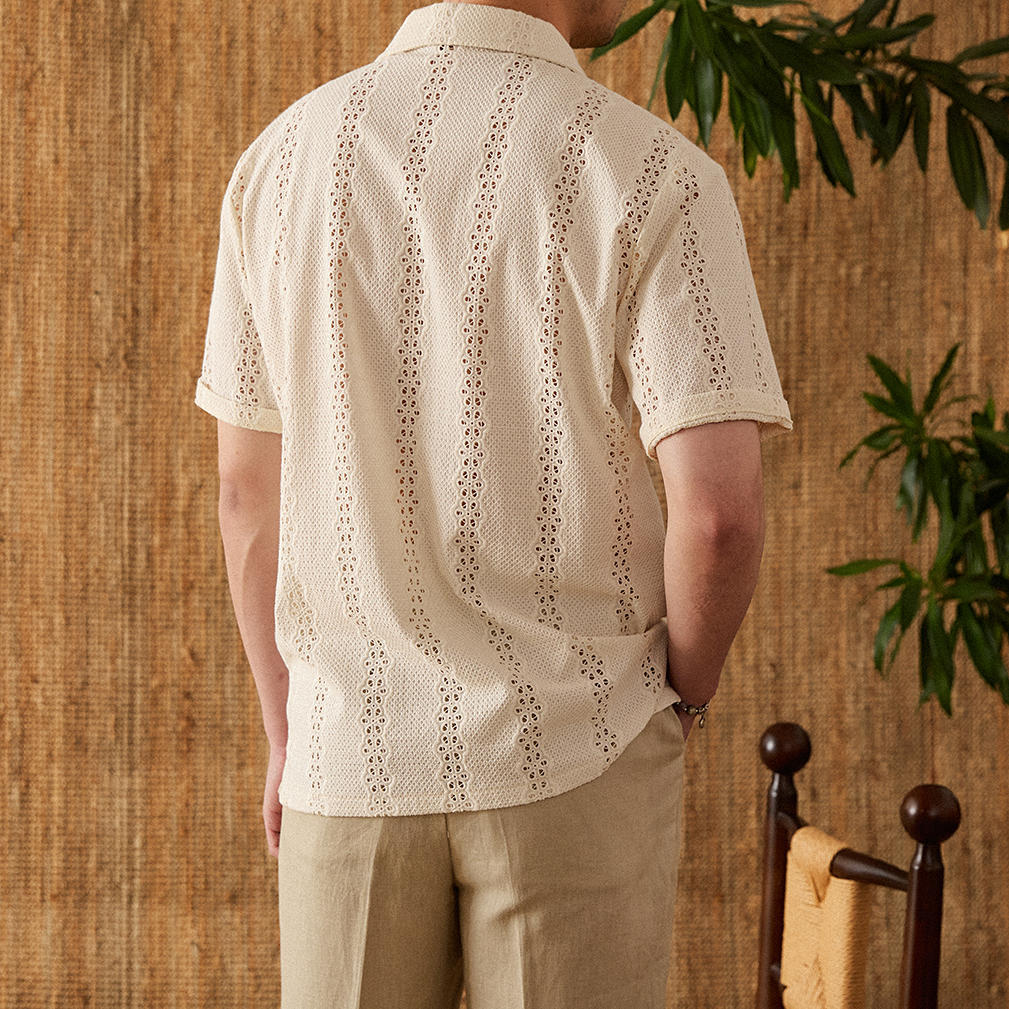 Men’s Summer Short Sleeve Breathable Cotton Loose Hollow T-shirt