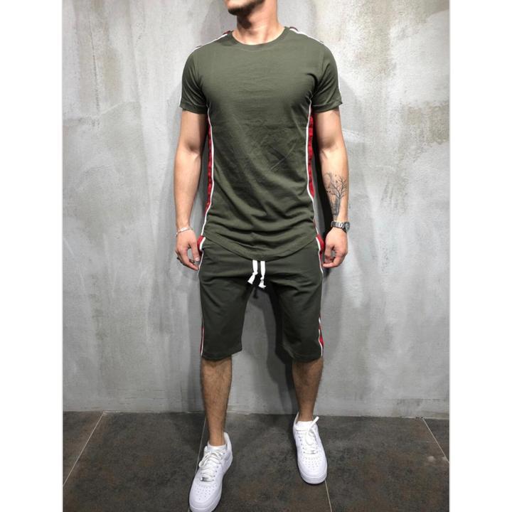 Casual Sports Shorts Short-sleeved T-shirt Men’s Suit - Army Green / M