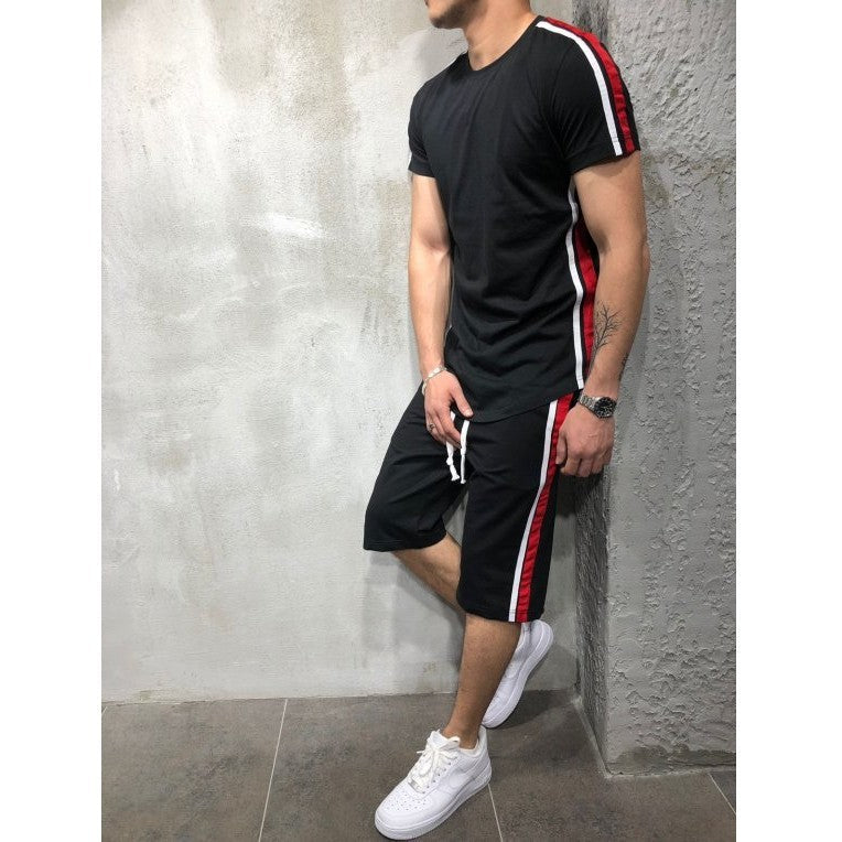 Casual Sports Shorts Short-sleeved T-shirt Men’s Suit - Black / M