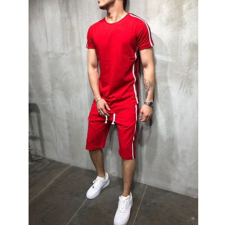 Casual Sports Shorts Short-sleeved T-shirt Men’s Suit - Red / M