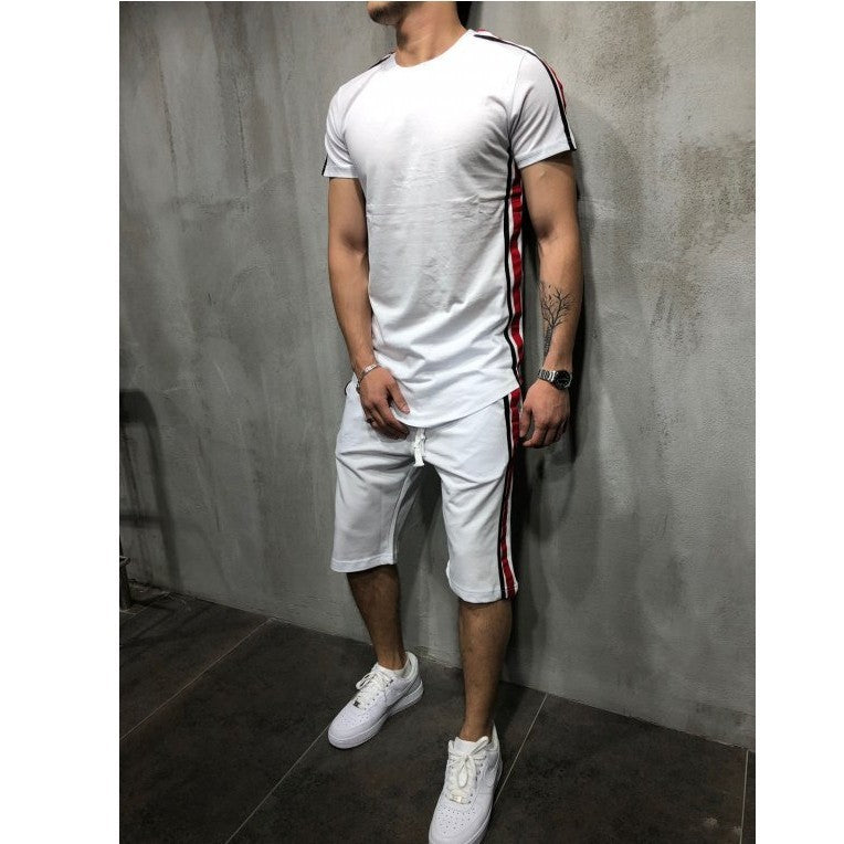 Casual Sports Shorts Short-sleeved T-shirt Men’s Suit - White / M