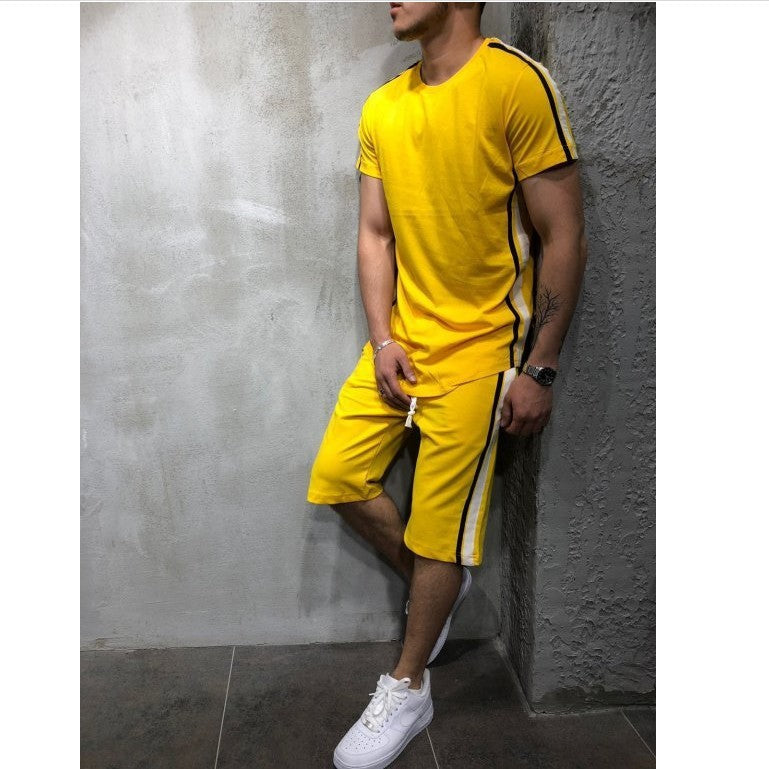 Casual Sports Shorts Short-sleeved T-shirt Men’s Suit - Yellow / M