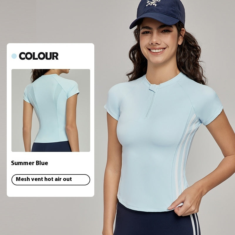 Yoga Clothes Short-sleeved Top High-grade Summer Slim Fit - Summer Blue / S