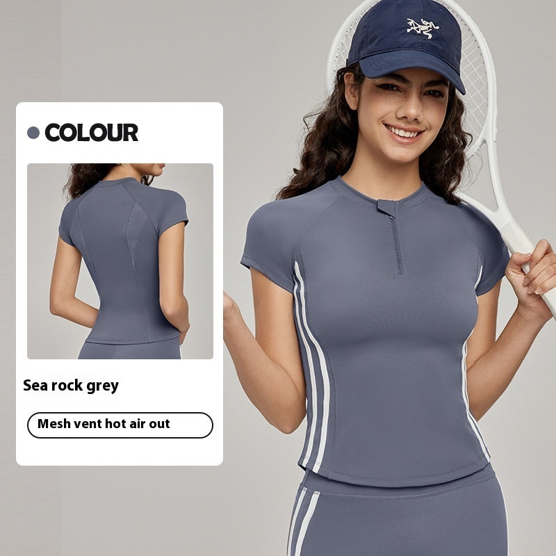 Yoga Clothes Short-sleeved Top High-grade Summer Slim Fit - Sea Rock Gray / S