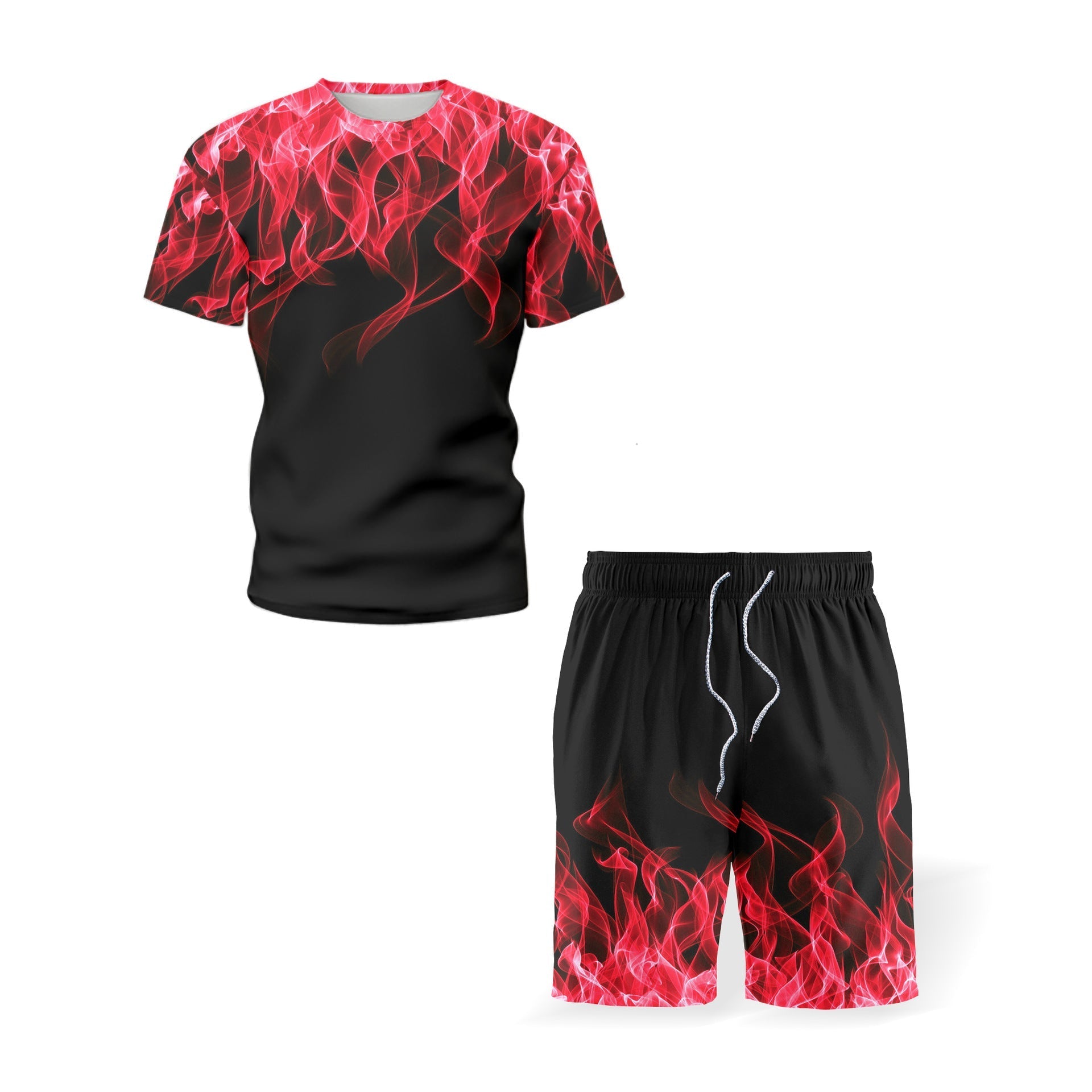 Men’s Rrinted Sports Suit Smmer Short-Sleeved T-Shirt Men’s Clothes Running Short Loose Casual Fitness Sportswear - Red