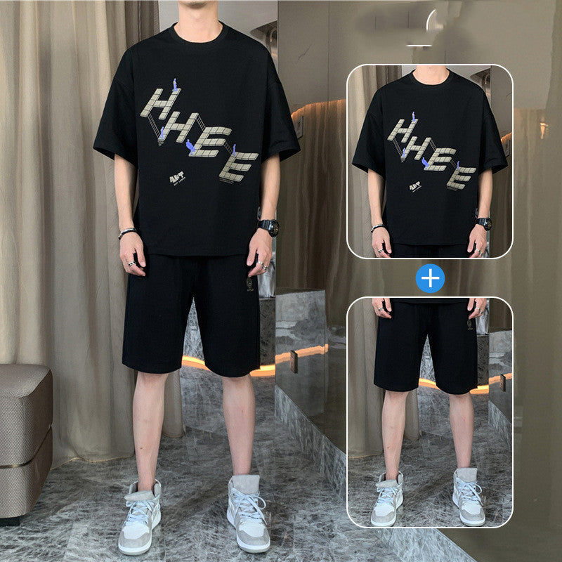 New Short-sleeved T-shirt Fashion Sports Suit Men’s Round Neck Bottoming Shirt A Set Of Tops Pants